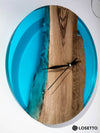 RIVER Blue Epoxy Resin Wall Clock made of Walnut Illuminated