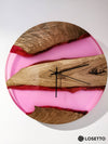 UNICORN Pink Epoxy Resin Wall Clock made of Walnut